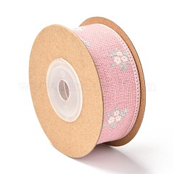 黄麻布リボン  花柄  ギフトラッピングパーティーデコレーション用  ピンク  1インチ（25mm）  約5.4ヤード（5m）/ロール&nbsp;SRIB-F010-02A