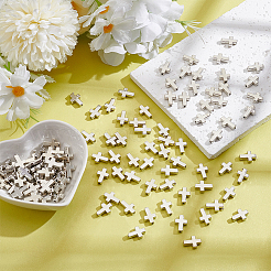 100個のccbプラスチックビーズ  クロス  プラチナ  13x9x3mm  穴：1.5mm&nbsp;CCB-LP0001-02