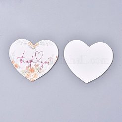 紙ギフトタグ  ハングタグ  ジュートより糸付き  結婚式/バレンタインデー/感謝祭  花柄と言葉のハートありがとうございます  ピンク  39.5x45x0.5mm  穴：3.7mm  50個/セット&nbsp;CDIS-K002-A02