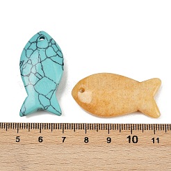 天然石&合成ミックスストーンペンダント  魚のチャーム  染めと未染色の混合  38.5~39.5x19.5x7.5~8.5mm  穴：2mm&nbsp;G-G275-01