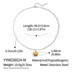 ツートンカラーの304ステンレススチール製ハート型ペンダントとペーパークリップチェーンネックレス（女性用）  本金メッキ&ステンレススチールカラー  18.11インチ（46cm）&nbsp;HT9528