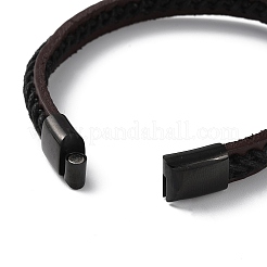 レザー編み込みコードブレスレット  304ステンレススチール製マグネット留め具付き、男性用、女性用  ココナッツブラウン  8-3/8インチ（21.4cm）&nbsp;BJEW-F460-07EB