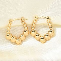 女性用304ステンレスフープピアス  イオンプレーティング（ip）  五角形  18KGP本金メッキ  23.5x21x3.5mm&nbsp;EJEW-L296-073G