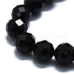 天然石ブラックトルマリンビーズ連売り  ファセット（64ファセット）  ラウンド  5~6mm  穴：0.8mm  約62~67個/連  15.16~15.55インチ（38.5~39.5cm）&nbsp;G-G927-46