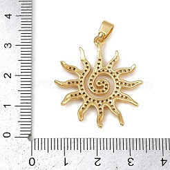 真鍮製マイクロパヴェキュービックジルコニアペンダント  太陽  ゴールドカラー  31x28x3mm  穴：5x3mm&nbsp;KK-K303-01G