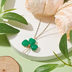 Natural Malaysia Jade Dyed Shamrock Pendant Necklace&nbsp;NJEW-JN05023-02