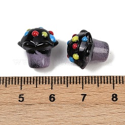 ガラスの凹凸のあるビーズ  アイスクリーム  エナメル  染められ、ハートが入った  ブラック  13.5x13mm  穴：1.6mm&nbsp;GLAA-B025-01E
