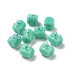 ハロウィーン不透明樹脂ビーズ  怪物の顔をした柱  ミディアムアクアマリン  13x12.5x14mm  穴：2mm&nbsp;LS-RESI-E023-01F