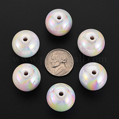 不透明なアクリルビーズ  ABカラーメッキ  ラウンド  ホワイト  20x19mm  穴：2~3mm&nbsp;X-MACR-S370-D20mm-01