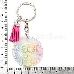 Acrylic Flat Round with Suede Tassel Pendant Keychain&nbsp;KEYC-G060-01F