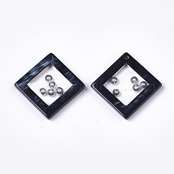 アクリルパーツ  ABSプラスチックイミテーションパールとエポキシ樹脂  菱形  プルシアンブルー  27.5x27.5x3~4mm  穴：1.5mm  辺の長さ：20mm&nbsp;MACR-S363-05A
