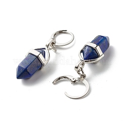 Bullet Natural Mixed Stone Pendant Hoop Earrings for Girl Women&nbsp;EJEW-JE04636