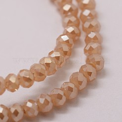 電気メッキガラスビーズ連売り  ロンデル  多面カット  パール光沢メッキ  ナバホホワイト  3x2mm  穴：1mm  約120~125個/連  12.4インチ&nbsp;X-GLAA-K016-2x3mm-09PL