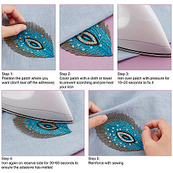 AHADEMAKER 20Pcs 10 Colors Self Adhesive Peacock Feathers Polyester Embroidery Cloth Patches&nbsp;DIY-GA0003-36