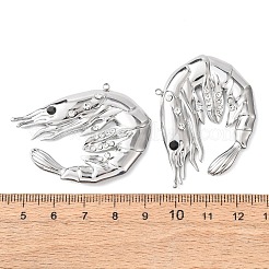 304ステンレススチール、ラインストーンペンダント付き  エビチャーム  ステンレス鋼色  35.5x47x4mm  穴：1.5mm&nbsp;STAS-Z177-05P