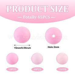 3色の丸型シリコンフォーカルビーズ45個  ピンク  15mm  穴：2mm  15個/カラー&nbsp;SIL-TAD0001-01E
