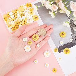 110個 6スタイル フラットバックヘア&コスチュームアクセサリー 装飾品 スクラップブック装飾 樹脂フラワー デイジー カボション  ミックスカラー  9~22x2.5~6mm&nbsp;CRES-FH0001-08