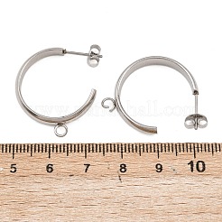 304ステンレススチールスタッドピアス金具  C字型  カン付き  ステンレス鋼色  27x4mm  穴：2.5mm&nbsp;STAS-C160-01B-P