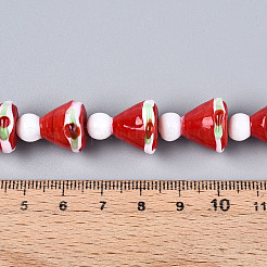 クリスマステーマの手作りランプワークビーズ連売り  ガラスと  クリスマスの帽子  17.5~19x14~16.5x13.5~14mm  穴：1~1.4mm  約10個/連  7.48インチ（19cm）&nbsp;LAMP-N028-18B