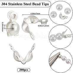304ステンレススチールボールチープ200個  カロット終了  クラムシェルノットカバー  銀  7x4mm  穴：1.2mm  3mmボールチェーンに適合&nbsp;STAS-BBC0005-79