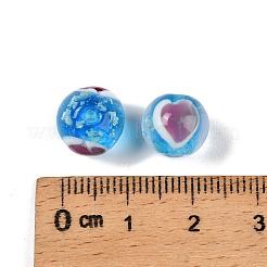 手作りランプワークビーズ  蓄光ビーズ  ハート付きのラウンド  暗闇で光る  ブルー  10mm  穴：1.8mm&nbsp;LAMP-B030-01G