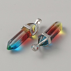 ガラス二重端子尖ったペンダント  弾丸チャーム  白金合金パーツ  ペルー  40x13.5x10mm  穴：4x5mm&nbsp;G-WH0016-40F