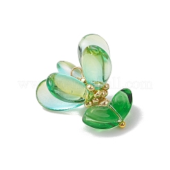 ガラスチャーム  花  真鍮パーツ  ダークシーグリーン  20.5x22x22mm  穴：2.5x2mm&nbsp;PALLOY-MZ00657-03