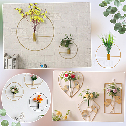 鉄製壁掛け花瓶2個  ドライフラワーの花瓶  プラスチック製のシミュレーショングリーンプラント2個付き  ラウンド  252x250x32mm&nbsp;AJEW-PH0008-33A