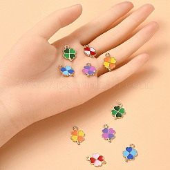 25本5色合金エナメルペンダント  ゴールドカラー  クローバー  ミックスカラー  18x12x1.3mm  穴：1.8mm  5個/カラー&nbsp;ENAM-YW0003-83