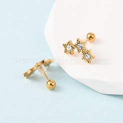 304ステンレススチール製ラインストーンスタースタッドピアス  イオンプレーティング（ip）  18KGP本金メッキ  9x14.5mm&nbsp;EJEW-K268-84G