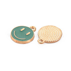 合金エナメルチャーム  カドミウムフリー＆鉛フリー  笑顔  ライトゴールド  ティール  14.5x12x1.5mm  穴：1.5mm&nbsp;ENAM-S121-165J-RS