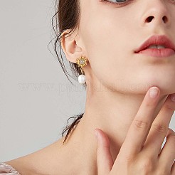 クリアキュービックジルコニアサン、シェルパールダングルスタッドピアス  女性用430ステンレススチールジュエリー  ゴールドカラー  29x12mm  ピン：1mm&nbsp;JE953A