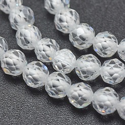 立方晶ジルコニアビーズ連売り  多面カット  ラウンド  透明  4mm  穴：0.8mm  約91個/連  14.3インチ（36.5cm）&nbsp;G-G792-47-01C