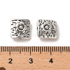チベット風合金ビーズ  カドミウムフリー＆鉛フリー  花模様の長方形  アンティークシルバー  10x10x4.5mm  穴：1.4mm  約751個/1000g&nbsp;FIND-C043-077AS