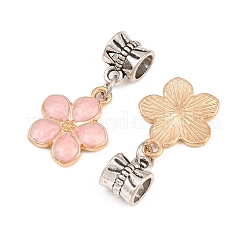 合金エナメルヨーロピアンダングルチャーム  大穴ペンダント  花  アンティークシルバー  パールピンク  26mm  穴：5mm&nbsp;PALLOY-YW011-02