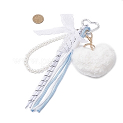 Plush Heart & Polyester Ropes & ABS Plastic Imitation Pearl Pendant Decorations&nbsp;HJEW-JM04393-02
