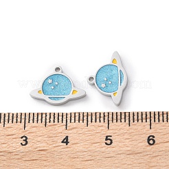 304ステンレススチールエナメルチャーム  惑星のチャーム  ステンレス鋼色  10x14x1.5mm  穴：1mm&nbsp;STAS-M102-22P-06