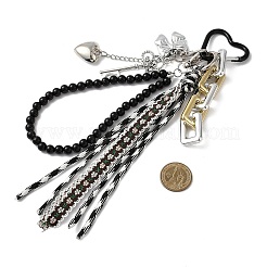 Polyester Cord & Plastic Bead & Alloy Key Heart Bowknot Pendant Decorations&nbsp;HJEW-JM04327-01