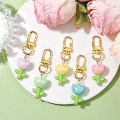 花のアクリルペンダント装飾  合金製回転留め金チャーム、バッグ、キーチェーン、装飾品  ミックスカラー  65x17.5x12mm&nbsp;HJEW-JM01882