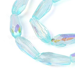 ABカラーメッキ透明ガラスティアドロップビーズ連売り  多面カット  ライトシアン  8.5~9x4~4.5mm  穴：0.8~0.9mm  約55~56個/連  19.29~19.96''（49~50.7センチメートル）&nbsp;EGLA-T029-08C