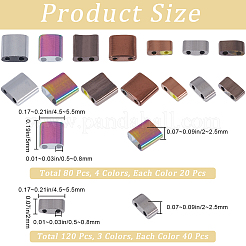 200個6スタイルガラスシードビーズ  メタリックカラー  2穴  長方形  ミックスカラー  4.5~5.5x2~5.5x2~2.5mm  穴：0.5~0.8mm&nbsp;SEED-CN0001-40