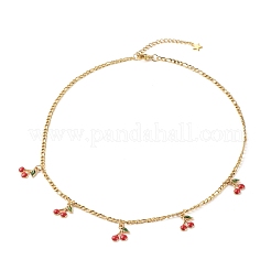 女性のための可憐なチェリー合金エナメルペンダントネックレス  ゴールドカラー  レッド  17.91インチ（45.5cm）&nbsp;NJEW-JN03757-01