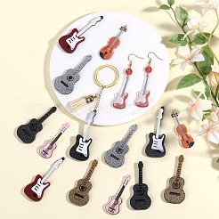 16個8スタイルプリントアクリルパーツ  ギター  ミックスカラー  52.5~65x20~25.5x4mm  穴：1.2~2mm  2個/スタイル&nbsp;OACR-SZ0001-40