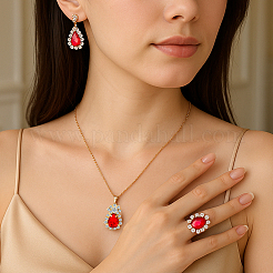 2 Colors Rhinestone Teardrop Leverback Earrings & Pendant Necklaces & Rings&nbsp;SJEW-HY0001-22B
