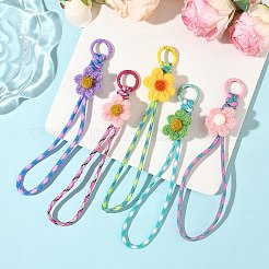 5個 5色のウール糸の花とポリエステルコードのペンダント装飾  合金スプリットキーリング付き  ミックスカラー  195~200mm  1pc /カラー&nbsp;HJEW-JM04339