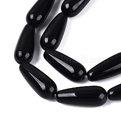 オペークガラスビーズ連売り  ティアドロップ  ブラック  19~20x8x8mm  穴：0.6~1.2mm  約19個/連  14.37~14.57インチ（36.5~37cm）&nbsp;X-GLAA-Q113-03A-C06