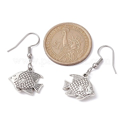 魚合金ダングルイヤリング  女性用304ステンレススチールイヤリング  アンティークシルバー  35~43x8.5~18.5mm&nbsp;EJEW-JE05535