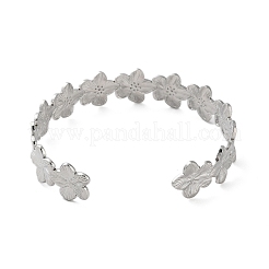 Non-Tarnish 304 Stainless Steel Flower Open Cuff Bangles for Women&nbsp;BJEW-M316-01P