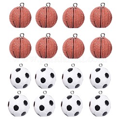 16個2色不透明樹脂ペンダント  プラチナトーンのアイアンループ付き  バスケットボール&フットボール/サッカーボール  ミックスカラー  26~28x22mm  穴：2mm  8個/カラー  16個/箱&nbsp;RESI-LS0001-03P