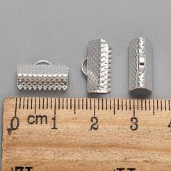 アイアン製カシメリボン止めエンドパーツ  銀色のメッキ  7x13mm  穴：2mm&nbsp;E005Y-S